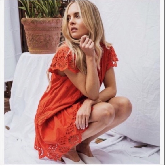 Free People Esperanza Orange Eyelet Mini Dress Size Small - Picture 12 of 15